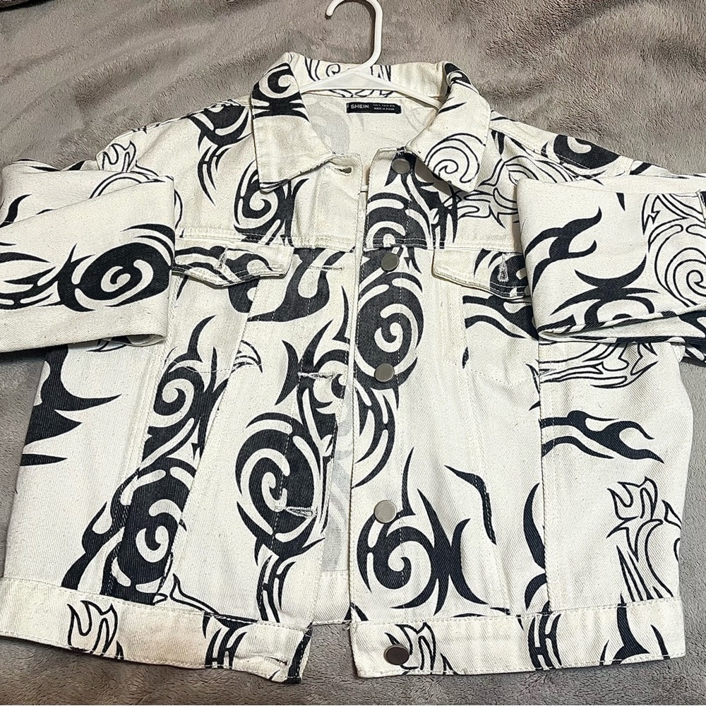 SHEIN Black and White Jean Jacket